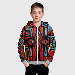 Толстовка на молнии детская Красно-синий узор в африканском стиле, цвет: 3D-меланж — фото 2