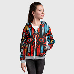 Толстовка на молнии детская Красно-синий узор в африканском стиле, цвет: 3D-меланж — фото 2