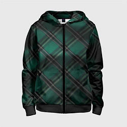 Толстовка на молнии детская Тёмно-зелёная диагональная шотландская клетка, цвет: 3D-черный