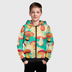 Толстовка на молнии детская Грибы в небе паттерн, цвет: 3D-черный — фото 2
