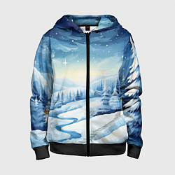 Толстовка на молнии детская Новогодняя опушка, цвет: 3D-черный