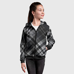Толстовка на молнии детская Черно-белая диагональная клетка в шотландском стил, цвет: 3D-черный — фото 2