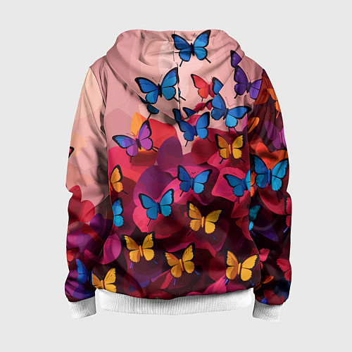Детская толстовка на молнии Разноцветные бабочки - розовые цветы / 3D-Белый – фото 2