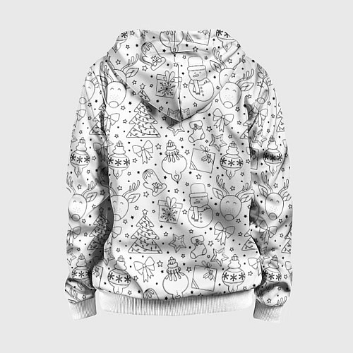 Детская толстовка на молнии Черно-белый новогодний патерн / 3D-Белый – фото 2