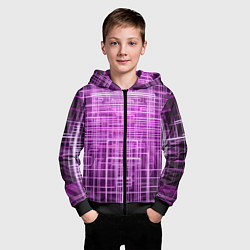 Толстовка на молнии детская Фиолетовые неоновые полосы киберпанк, цвет: 3D-черный — фото 2