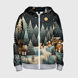Толстовка на молнии детская Волшебная ночь в деревне, цвет: 3D-меланж