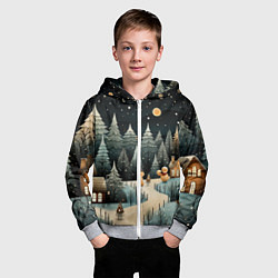 Толстовка на молнии детская Волшебная ночь в деревне, цвет: 3D-меланж — фото 2