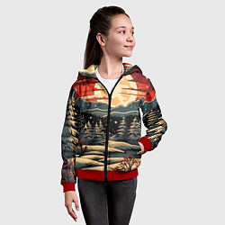 Толстовка на молнии детская Зимнее настроение новогодний рисунок, цвет: 3D-красный — фото 2