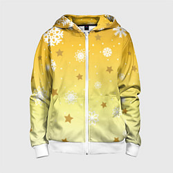 Толстовка на молнии детская Снежинки и звезды на желтом, цвет: 3D-белый