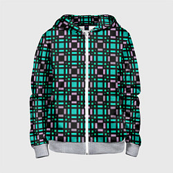 Детская толстовка на молнии Зелено-сиреневый с черный клетчатый узор