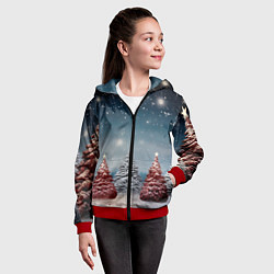 Толстовка на молнии детская Волшебство зимней природы иней на деревьях, цвет: 3D-красный — фото 2