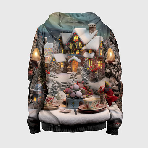 Детская толстовка на молнии Объемные новогодние домики / 3D-Черный – фото 2