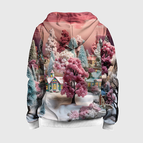 Детская толстовка на молнии Зимний закат новый год / 3D-Белый – фото 2