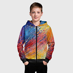 Толстовка на молнии детская Смешение масляных красок синий жёлтый красный живо, цвет: 3D-черный — фото 2