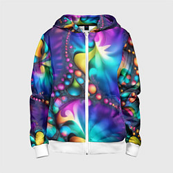 Толстовка на молнии детская Розово синий фрактал, цвет: 3D-белый