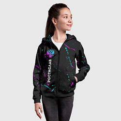 Толстовка на молнии детская Ростислав и неоновый герб России по-вертикали, цвет: 3D-черный — фото 2