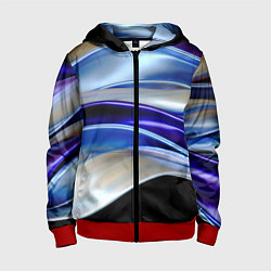 Толстовка на молнии детская Абстрактные волны синего оттенка, цвет: 3D-красный