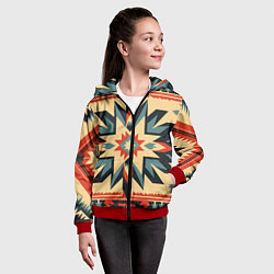 Толстовка на молнии детская Орнамент в стиле американских индейцев, цвет: 3D-красный — фото 2