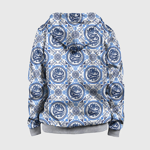 Детская толстовка на молнии Драконы в стиле гжели / 3D-Меланж – фото 2