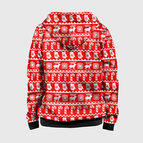 Детская толстовка на молнии Новогодний узор с оленями и снежинками / 3D-Черный – фото 2