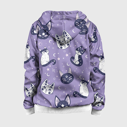 Детская толстовка на молнии Мистические кошечки - паттерн фиолетовый / 3D-Белый – фото 2