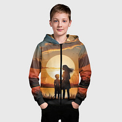 Толстовка на молнии детская Мать и дитя на закате, цвет: 3D-черный — фото 2