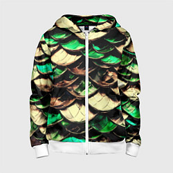 Толстовка на молнии детская Чешуя зеленого дракона, цвет: 3D-белый