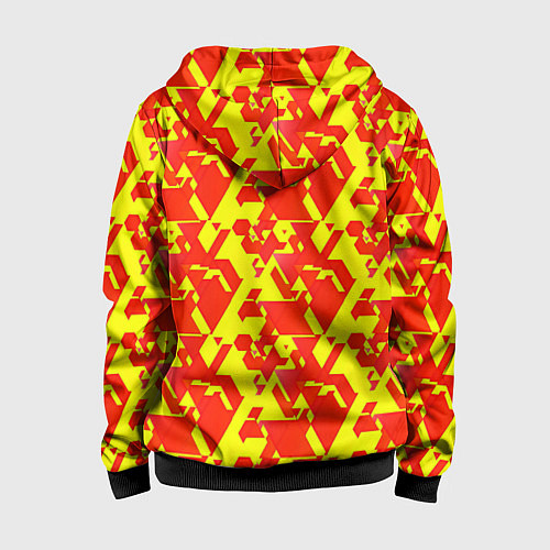 Детская толстовка на молнии Красные фигуры на жёлтом фоне / 3D-Черный – фото 2