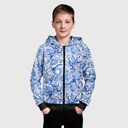 Толстовка на молнии детская Гжельская роспись на белом фоне, цвет: 3D-черный — фото 2