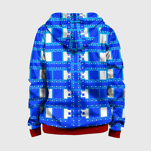 Детская толстовка на молнии Синие и белые квадраты / 3D-Красный – фото 2