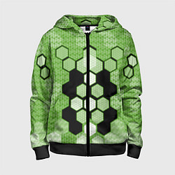 Детская толстовка на молнии Зелёная кибер броня hexagons