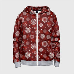 Детская толстовка на молнии Snowflakes on a red background