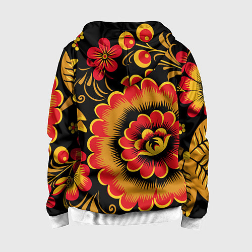 Детская толстовка на молнии Хохломская роспись красно-жёлтые цветы на чёрном ф / 3D-Белый – фото 2