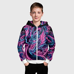 Толстовка на молнии детская Neon Japanese dragon - irezumi, цвет: 3D-белый — фото 2