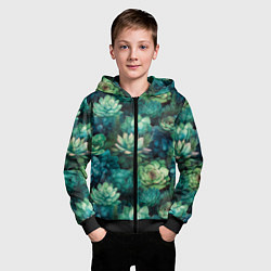 Толстовка на молнии детская Суккуленты акварель- паттерн, цвет: 3D-черный — фото 2
