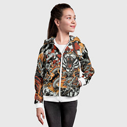 Толстовка на молнии детская Самурай дракон и тигр, цвет: 3D-белый — фото 2