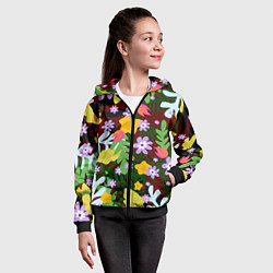 Толстовка на молнии детская Гавайская цветочная расцветка, цвет: 3D-черный — фото 2