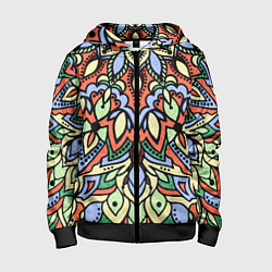Детская толстовка на молнии Мандала зелёно-оранжевый
