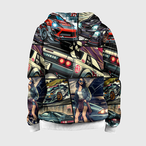 Детская толстовка на молнии Japanese cars art / 3D-Белый – фото 2