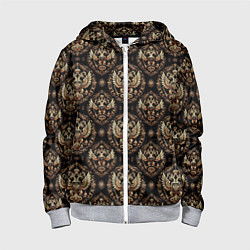 Толстовка на молнии детская Золотой герб России паттерн, цвет: 3D-меланж