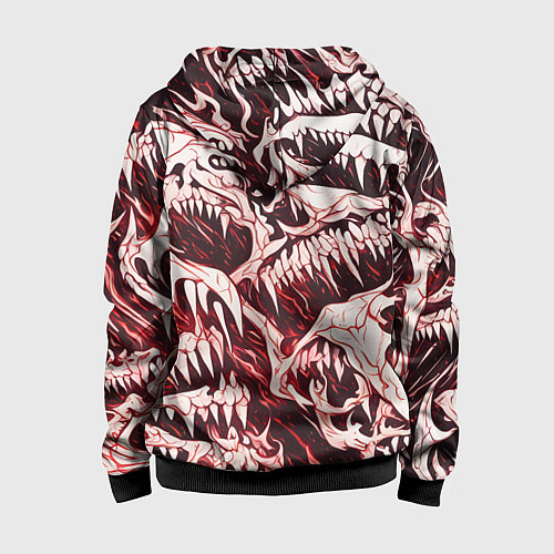Детская толстовка на молнии Белые клыки на красном фоне / 3D-Черный – фото 2