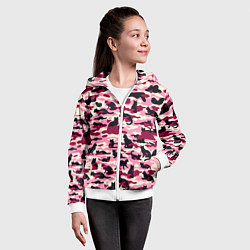 Толстовка на молнии детская Камуфляжные розовые котики, цвет: 3D-белый — фото 2