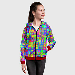Толстовка на молнии детская Узор из разноцветных квадратов, цвет: 3D-красный — фото 2