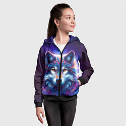 Толстовка на молнии детская Волк и звезды, цвет: 3D-черный — фото 2