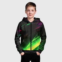 Толстовка на молнии детская Geometry stripes кислотный неон, цвет: 3D-черный — фото 2