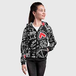 Толстовка на молнии детская Kit Haring little men, цвет: 3D-черный — фото 2