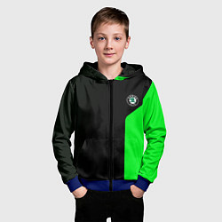 Толстовка на молнии детская Skoda pattern sport green, цвет: 3D-синий — фото 2