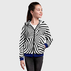 Толстовка на молнии детская Черно-белый водоворот - зебра исллюзия шкуры, цвет: 3D-синий — фото 2