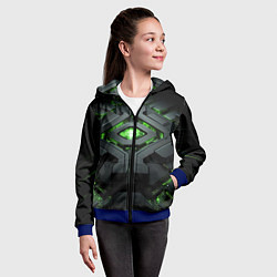 Толстовка на молнии детская Объемная абстрактная яркая зеленая фигура на черно, цвет: 3D-синий — фото 2