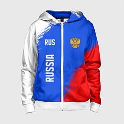 Толстовка на молнии детская Триколор и герб России, цвет: 3D-белый